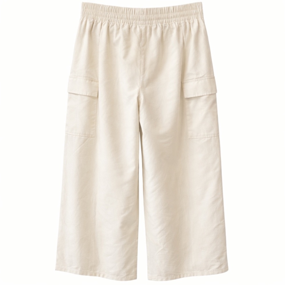 Sienna Sky Wide Leg Cargo Pants XL Cream Elastic Waist Drawstring Cotton Tencel - Picture 3 of 6